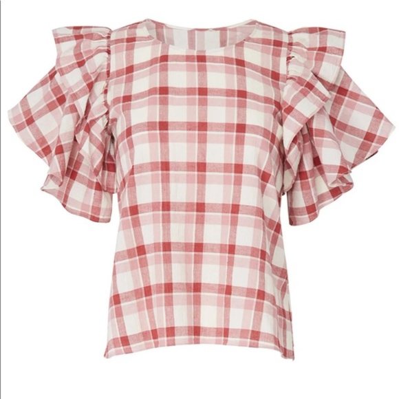 THE GREAT. Whisper Brick Plaid Shirt Size 3 - Picture 3 of 5